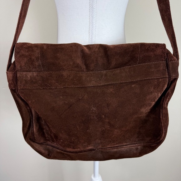 Philippe Model Paris Suede Messenger Bag Flap Closure Brown Medium - Picture 9 of 9